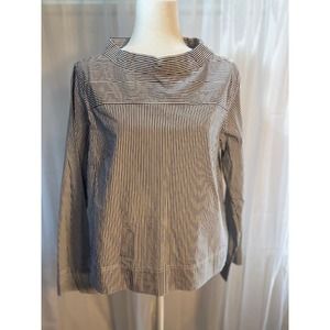 J. Crew Size 8 Shirt 100% Cotton High-Low Long Sleeve Gray / White Stripe‎ NWT